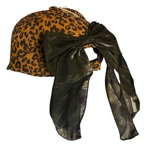 NEW Leopard Print Preppy Adjustable Fit Ponytail Baseball Cap Back Black Bow OS